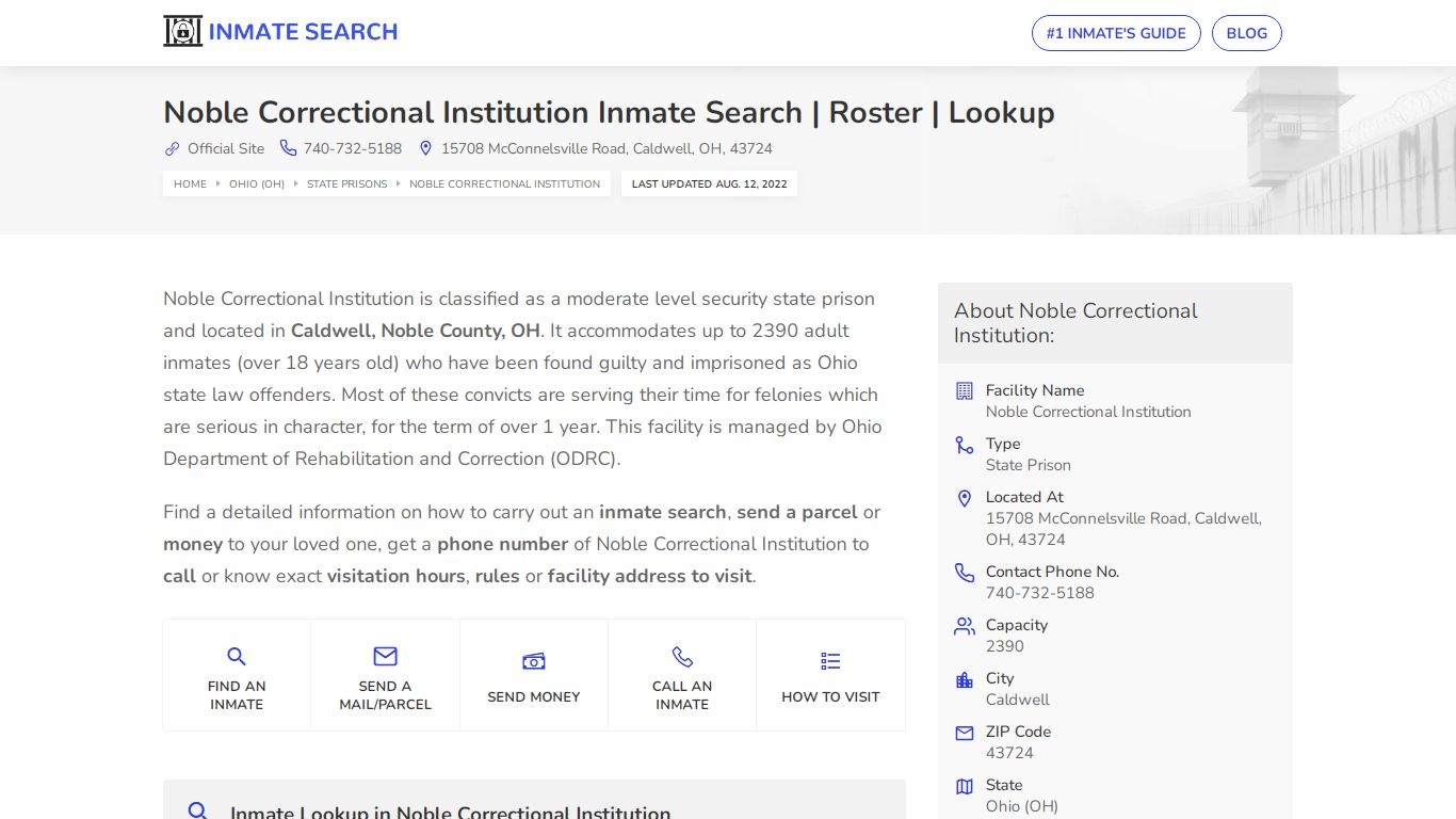 Noble Correctional Institution Inmate Search | Roster | Lookup